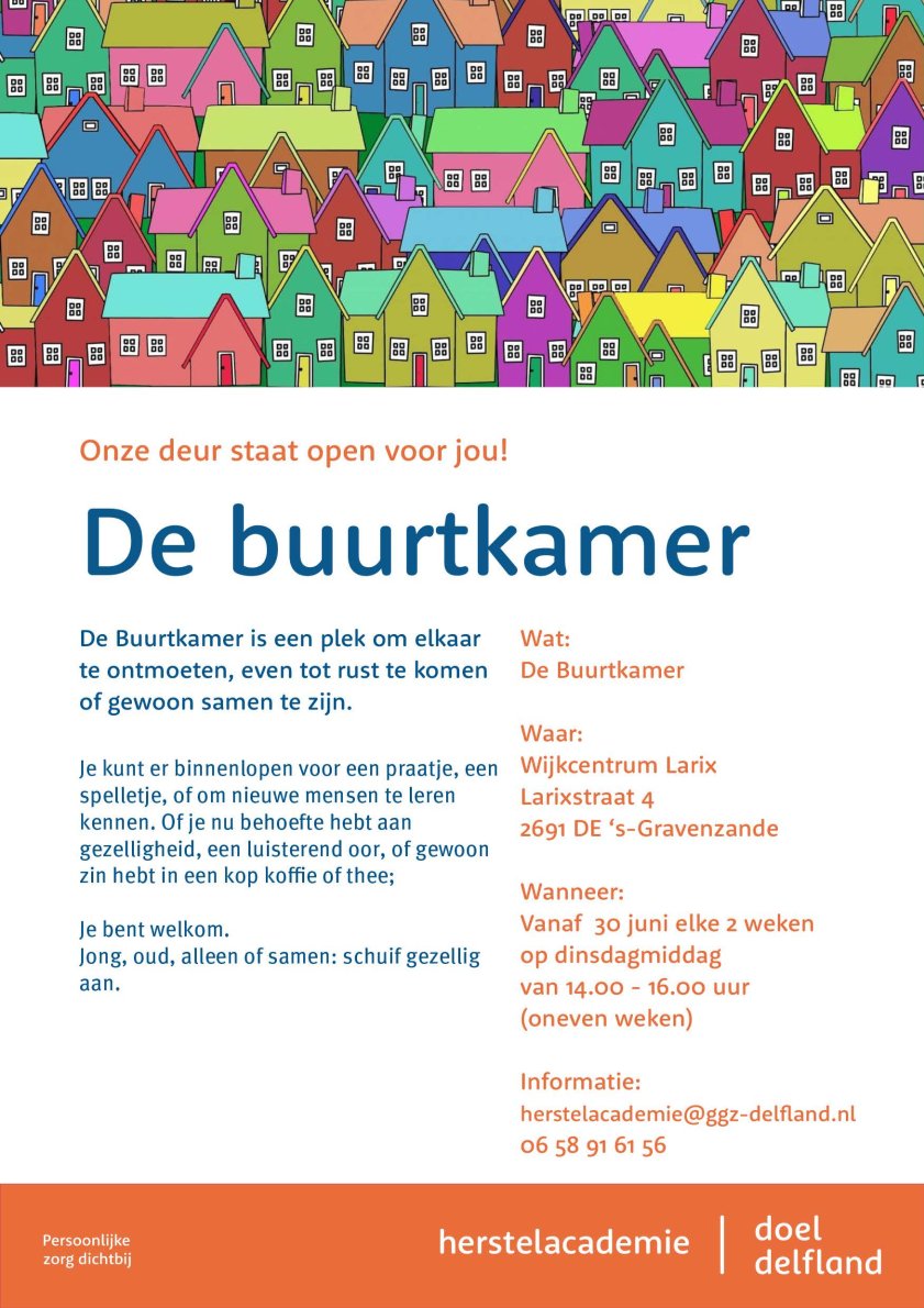 A5-flyer-Buurtkamer-Westland-wijkcentrum-Larix Start Buurtkamer in de Larix, Herstelacademie