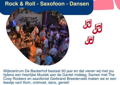 Muziek aan de Gantel met The Cosy Rockers en saxofonist Gebrand Breederveld